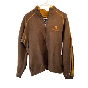 Kuhl Deer Valley Brown Fleece Full-Zip Jacket With Yellow Stripes Mens Size L Wa
